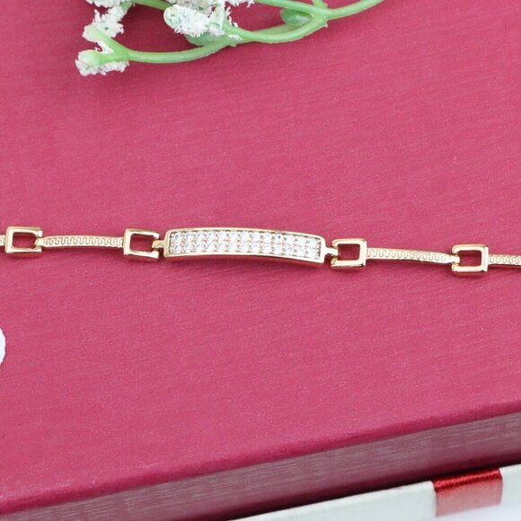 "Elegant Rose Gold Bracelet with Sparkling CZ Bar Accent, XPBL0904 - Picture 13 of 13